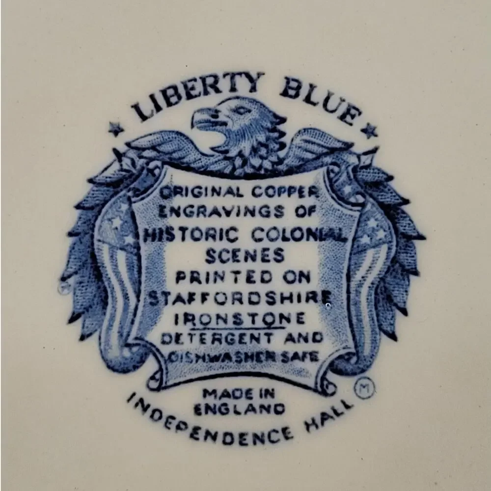 Staffordshire Vintage Liberty Blue 1776 Colonial Transferware 2 Dinner Plate 5-5